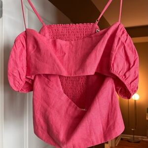 Reformation Pink Off-Shoulder Crop Top
